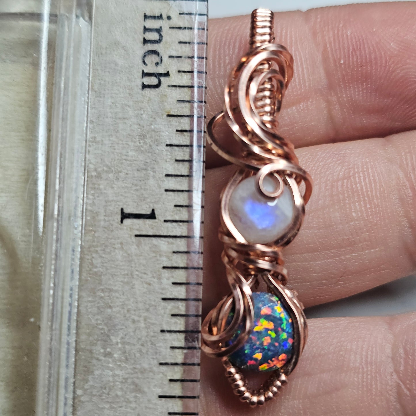 Natural Moonstone & Moonstone Lab Opal Copper Pendant