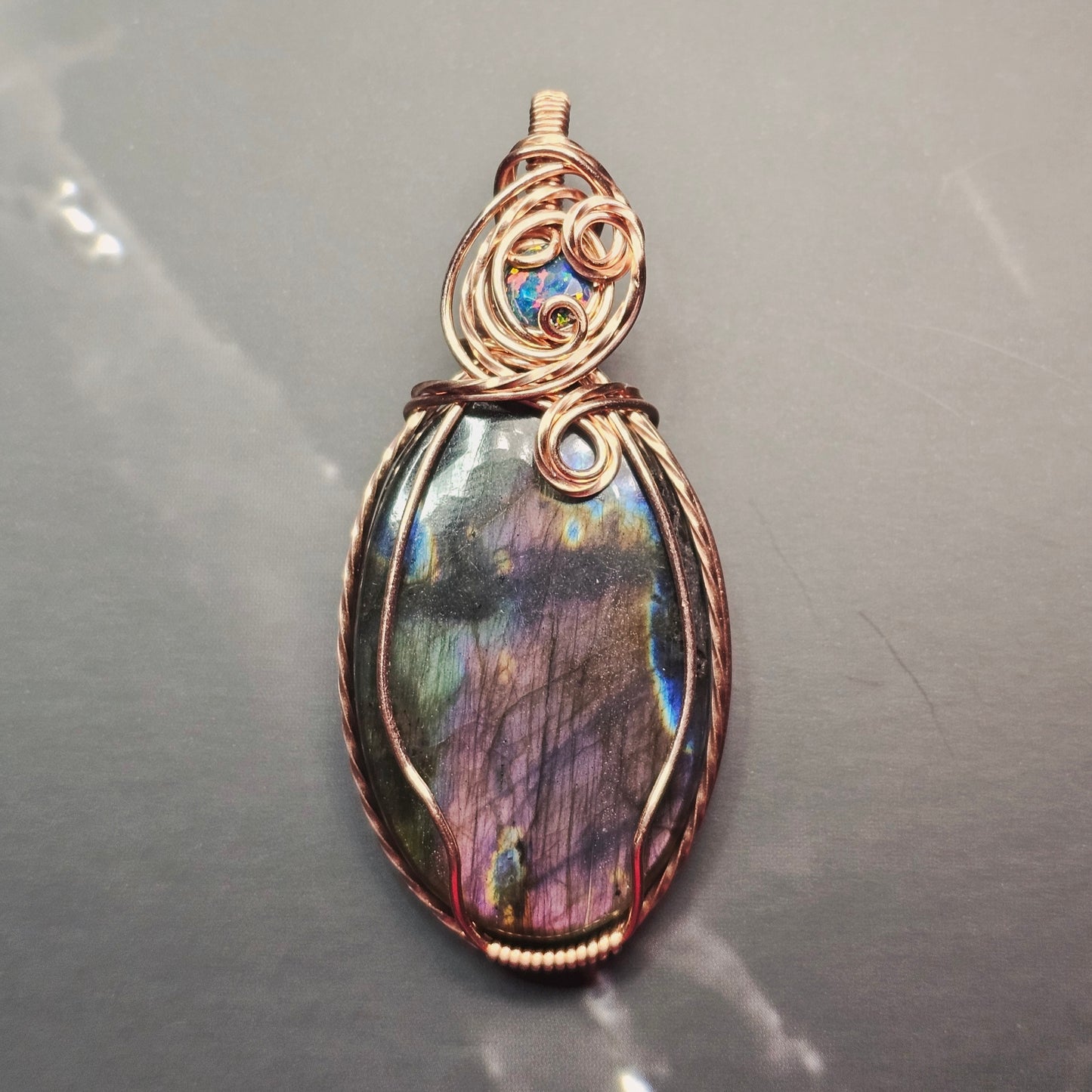 Purple Labradorite & Moonstone Opal Copper Pendant