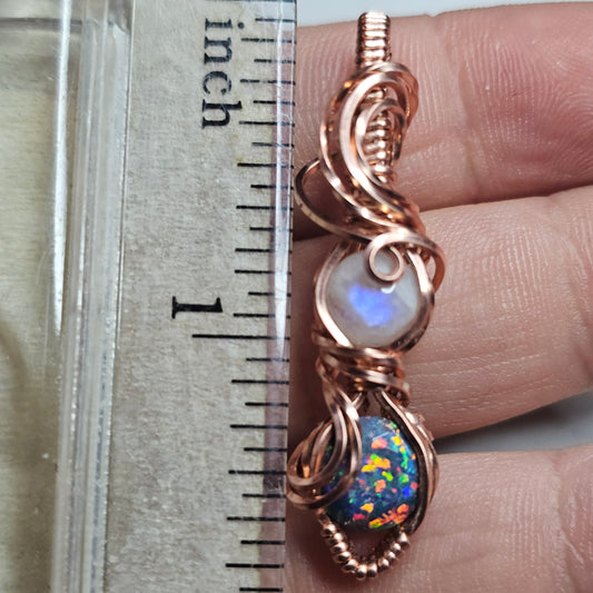 Natural Moonstone & Moonstone Lab Opal Copper Pendant