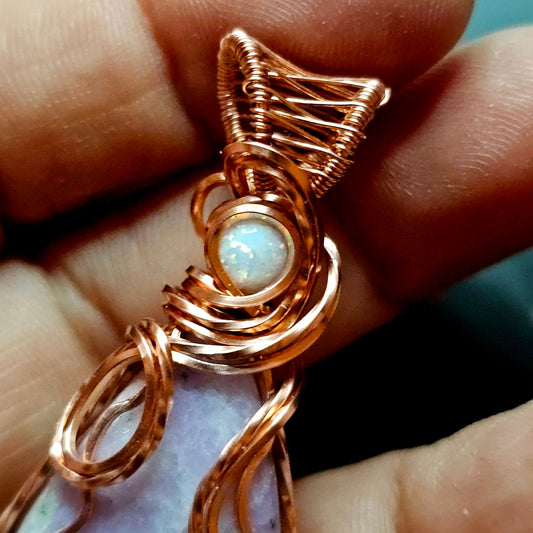 Lepidolite & White Opal Copper Pendant