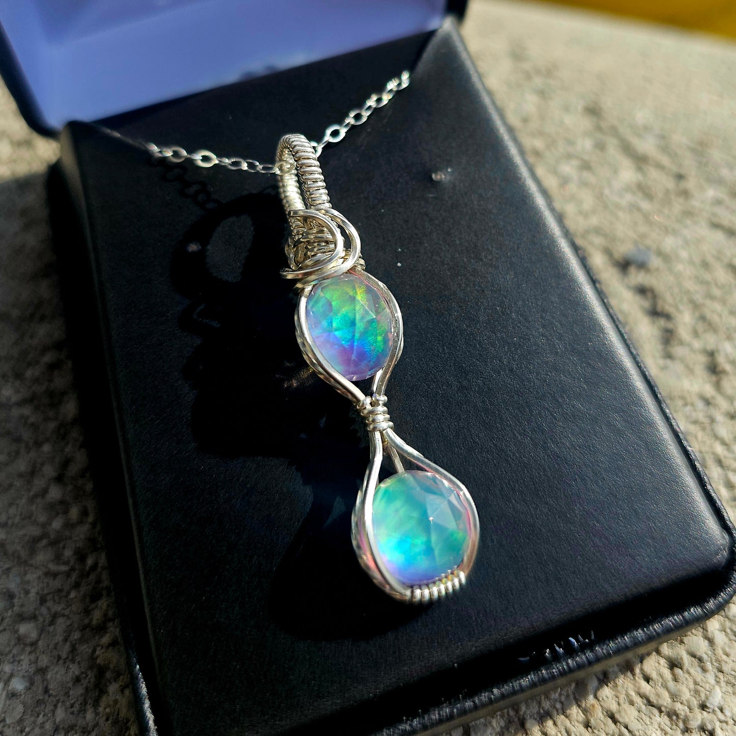 Aurora Opal Doublet Pendant in Sterling Silver