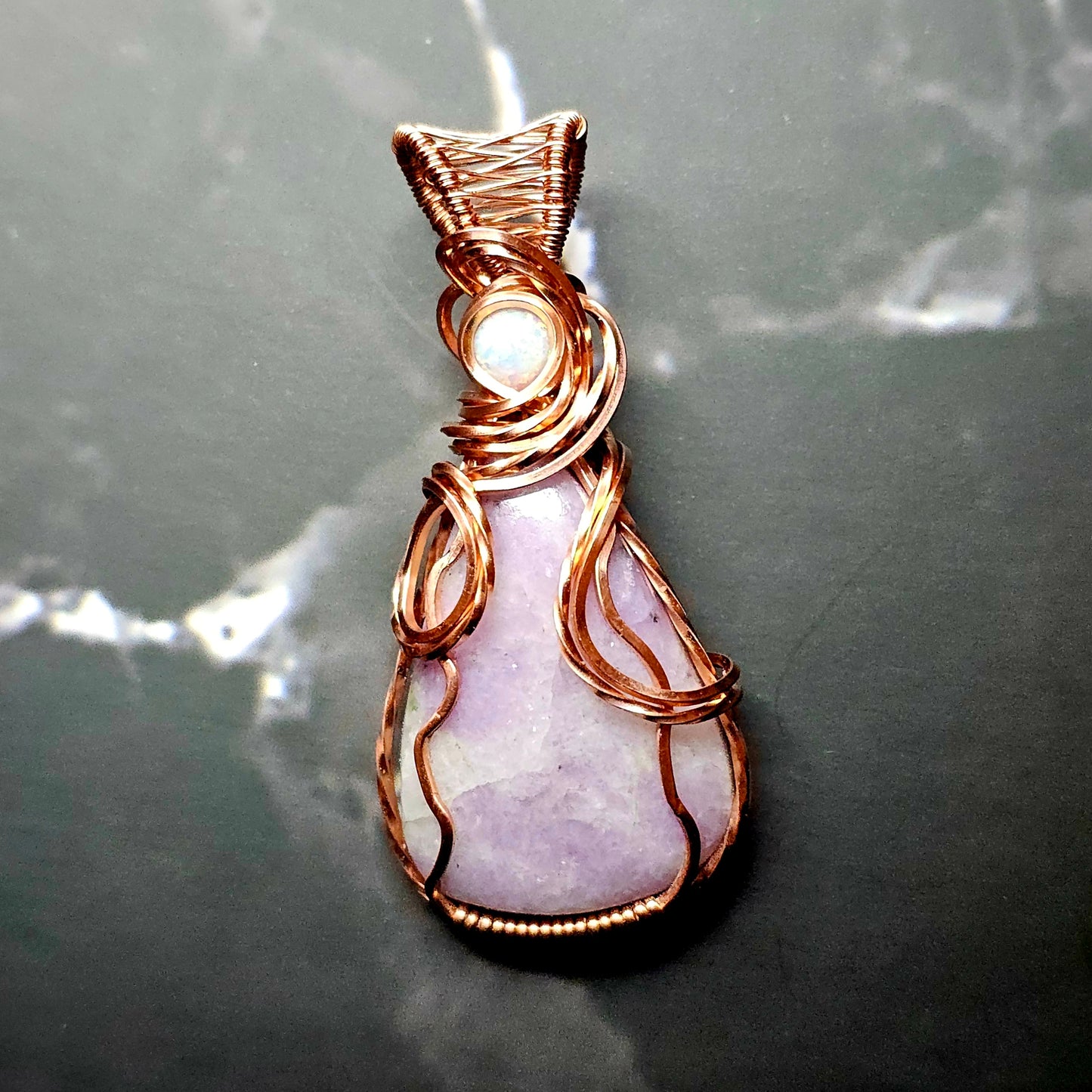 Lepidolite & White Opal Copper Pendant