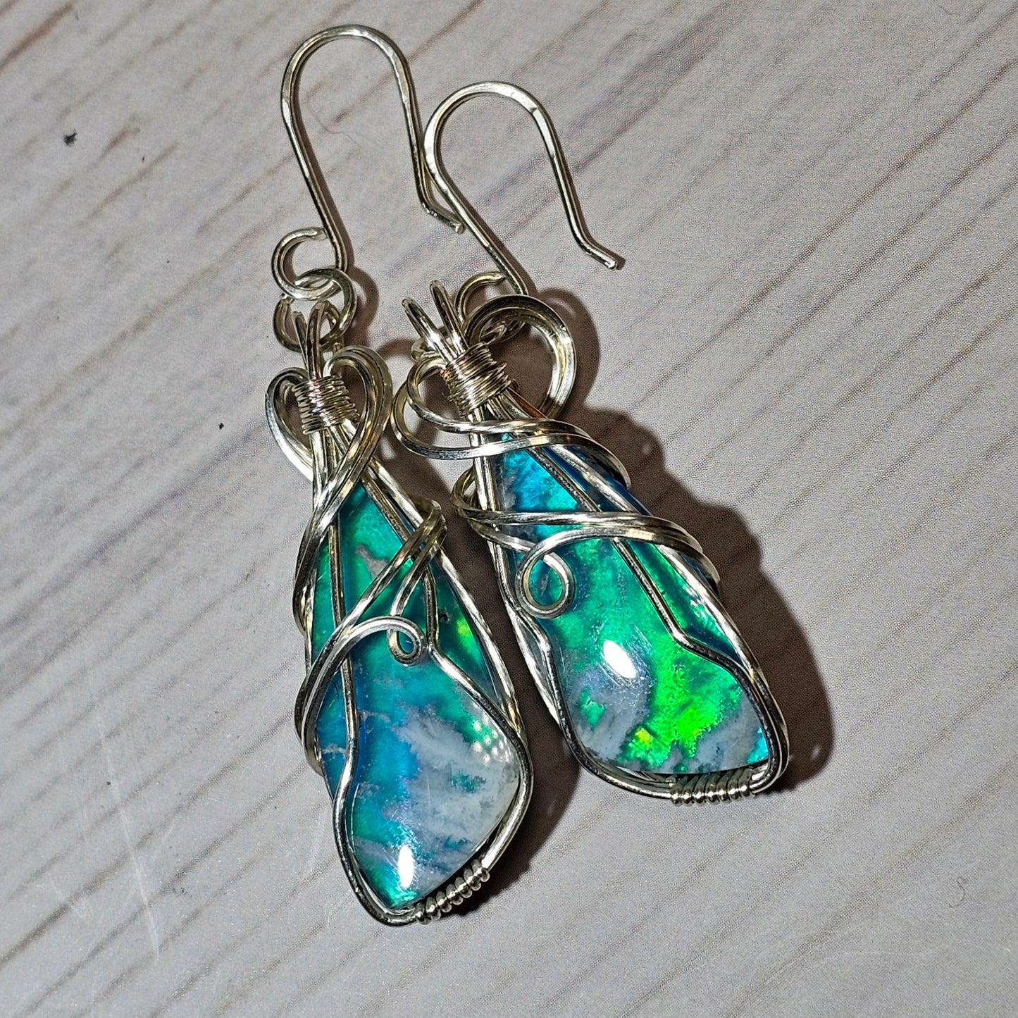 White plume agate earrings