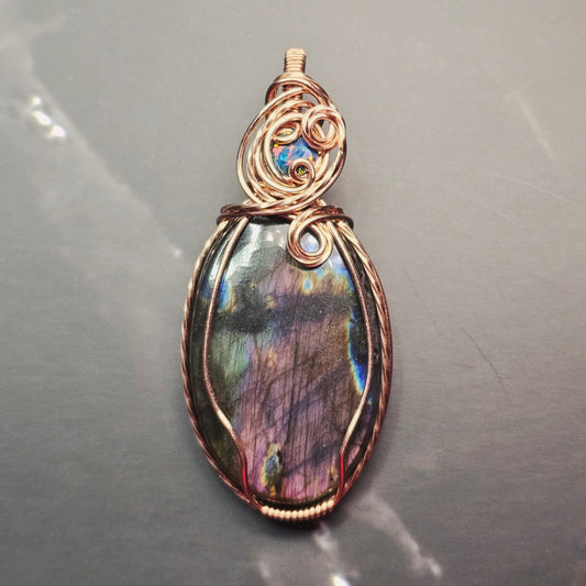 Purple Labradorite & Moonstone Opal Copper Pendant